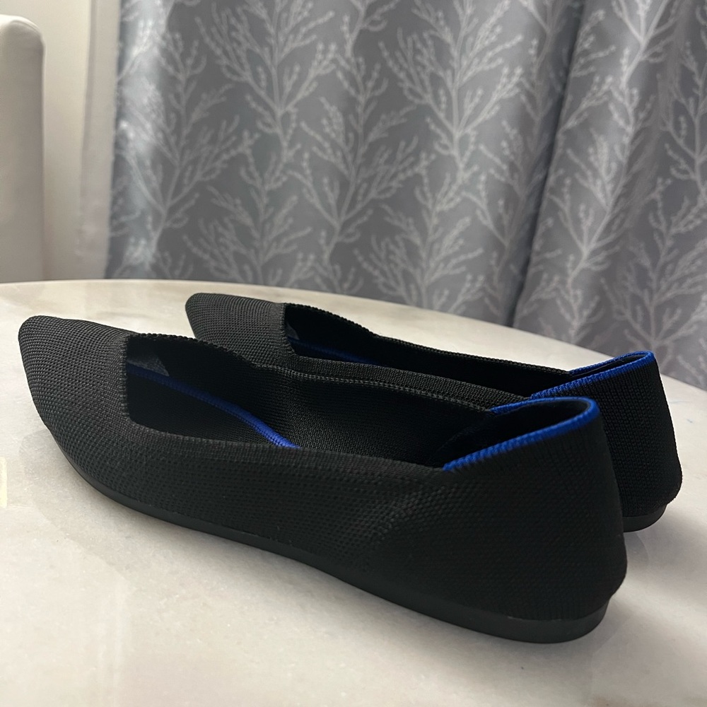 Rothy's Black Flats with Blue Trim